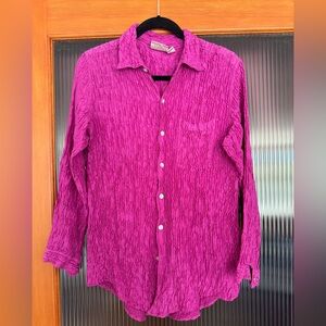 Vintage Chico's Silk Fuchsia Crinkle Button Down Shirt